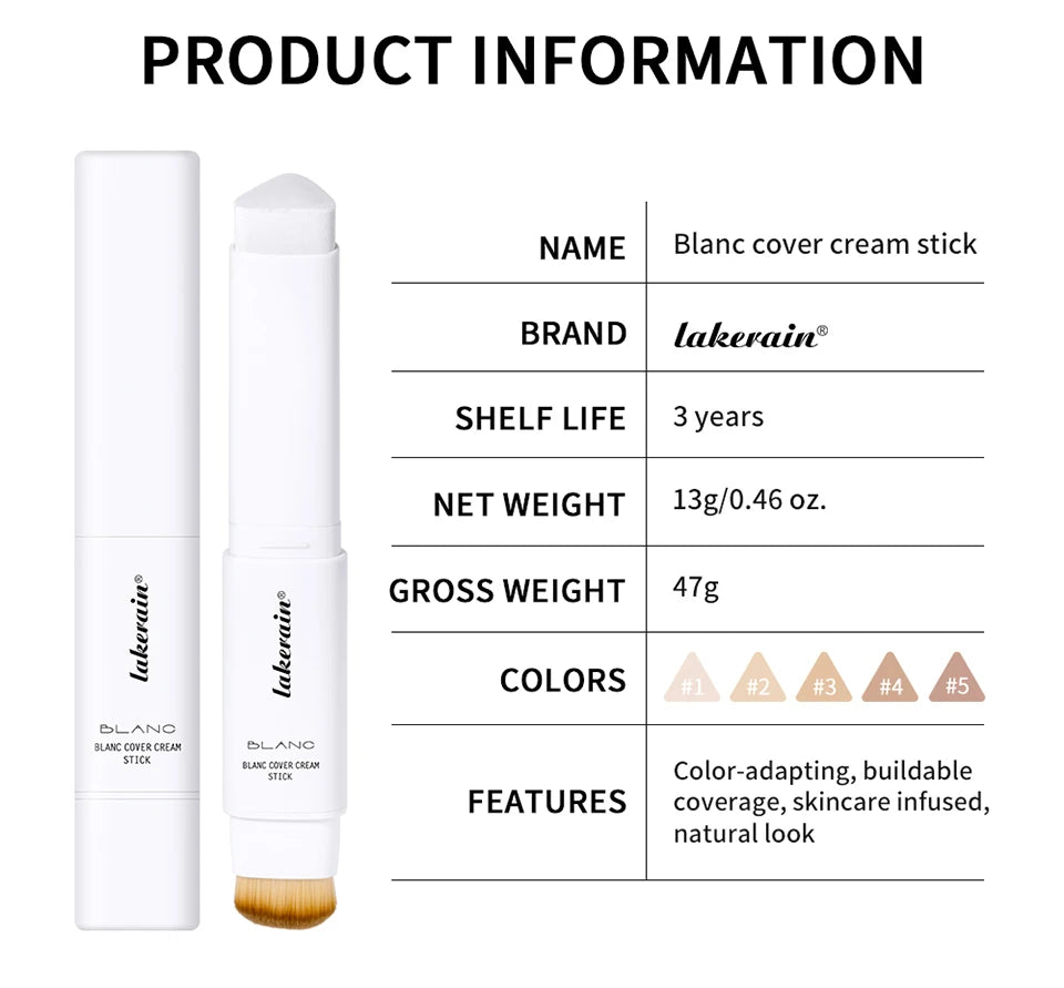 Color Changing Foundation Stick Korean Cover Cream Stick High Coverage Waterproof Dual-Ended with Brush  Base Makeup