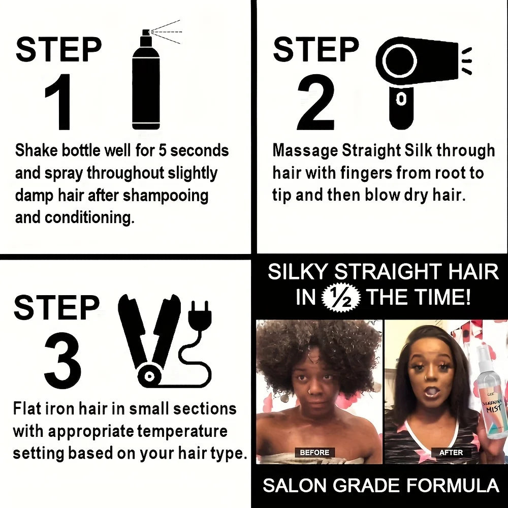 GZE HAIR SILKENING SPRAY Silk Therapy Thermal Shield,Thermal-Pressing Product that Polishes, Silkens, and Smooths Curly Texture