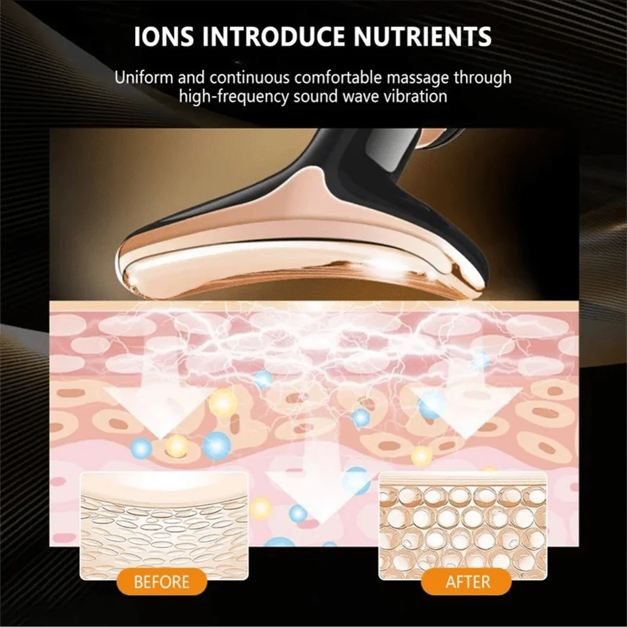Electric skin tightening care massage device, suitable for treating wrinkles, double chin and skin firmness.