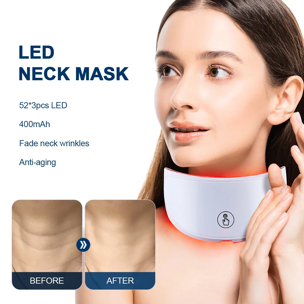Neck LED Red Light Therapy Lift Mask Photon Anti-Wrinkle Skin Tightening Neck Beauty Device Skin Brighten Rejuvenation Wrinkle Remover
